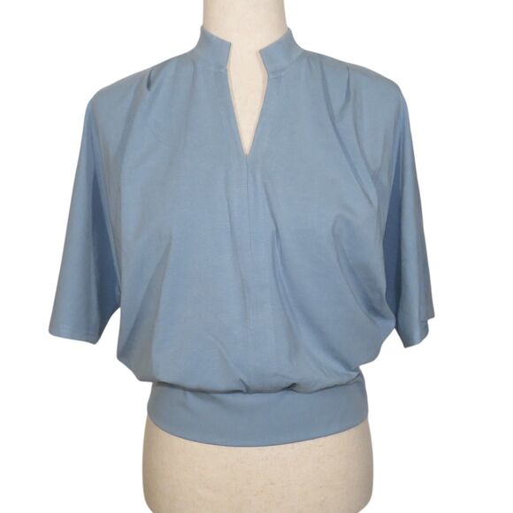 OGL Tops - OGL Cotton Blend Stand Collar V-Neck Dolman Sleeve Top Blue Size Large